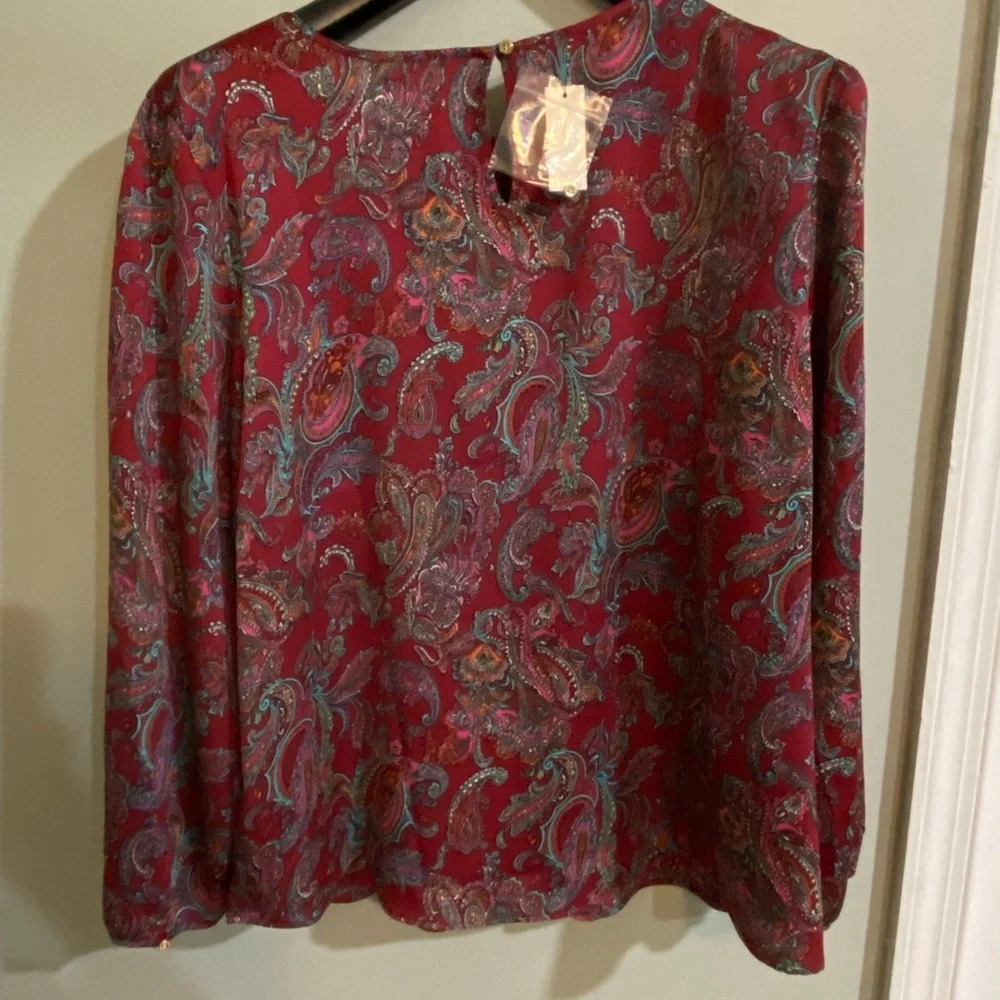 Talbots Red Paisley Ruffle Blouse - Picture 14 of 14